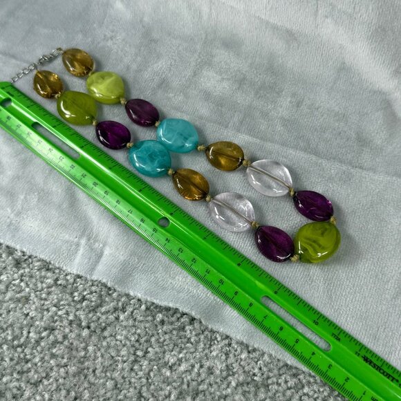Colorful Chunky Beaded Necklace Multicolor Resin Beads & Adjustable Chain Length - Picture 5 of 16